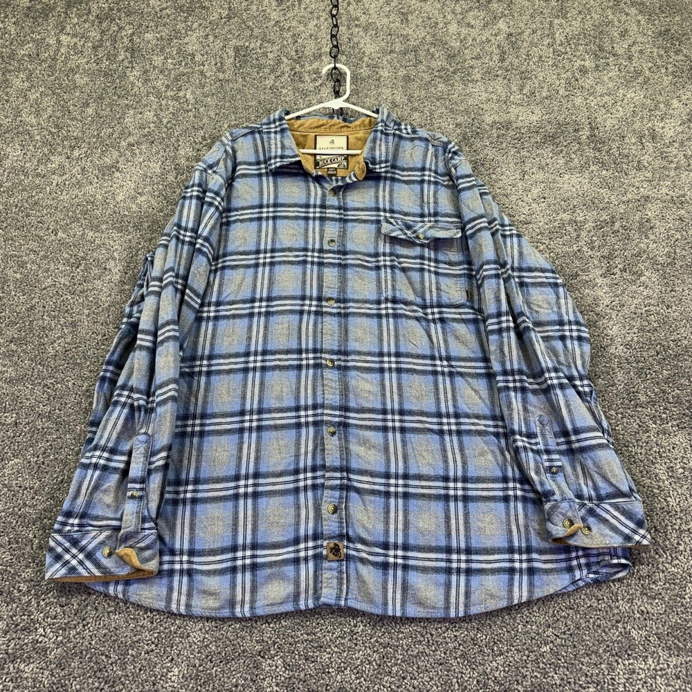 Legendary Whitetails Shirt Mens 4XT Blue Plaid Flannel Long Sleeve Buck Camp